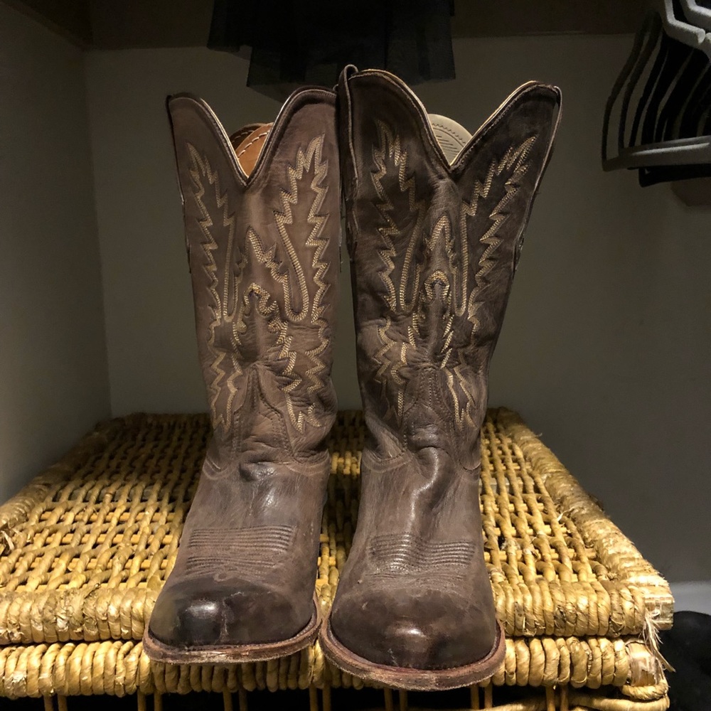 Old West Brown Leather Western Heeled Boots
